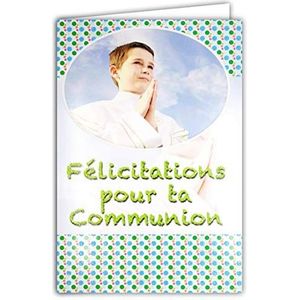 Afie 68-1020/2 kaart met envelop wenskaart voor uw communie, jongens, met pailletten, witte handen, gebed, blauw, groen, lente