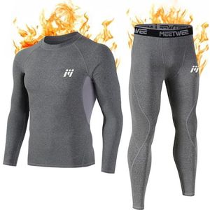 MEETWEE Thermische ondergoedset voor heren, winter, lange mouwen, basislaag, sneldrogende lange onderbroek compressiepak voor training, skiën hardlopen wandelen, Grijs, XL