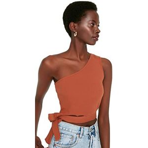 Trendyol Dames getailleerde off-shoulder boothals gebreide blouse, Kaneel, XS