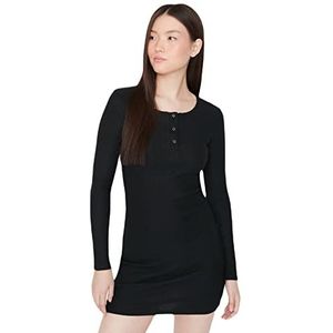 Trendyol Dames Mini Bodycon Slim fit gebreide jurk, Zwart, S, Zwart, S