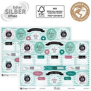 AVERY Zweckform decoratieve stickers 48 stickers labels tafeldecoratie (etiketten op A5-vel, beschrijfbare kleefetiketten voor buffet en tafelarchieven, met zilvereffect) 54561
