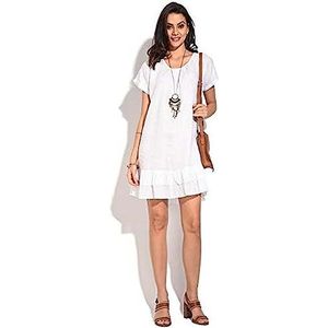 Bonateks, Lange mouwloze jurk met Tunesische kraag, 100% linnen, DE-maat: 38, Amerikaanse maat: M, woestijn - gemaakt in Italië, beige, 38