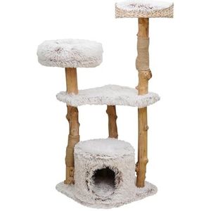 Dehner Favoriete krabpaal Woody, kattenboom robuust, klimboom voor katten, ca. 49 x 124 x 49 cm, pluche/spaanplaat/jute/hout, beige/wit