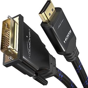 KabelDirekt – HDMI DVI adapterkabel met afscherming tegen storingsignalen – 3m (bi-directioneel monitor kabel, DVI-D 24+1/High Speed, HDMI-apparaten met monitors aansluiten, Full HD/1080, nylon)