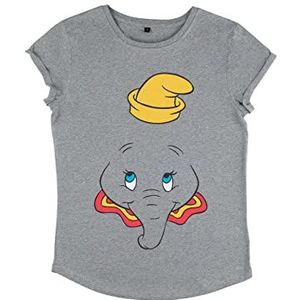 Disney Classics Dumbo Big Face Organic Rolled Sleeve T-Shirt, Melange Grey, L, grijs (melange grey), L