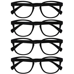 Opulize Pop 4 Stuks Zwart Afstand Bril Kortzichtig Retro Ronde Mannen Vrouwen Scharnieren Met Veer MMMM2-1 -1,50