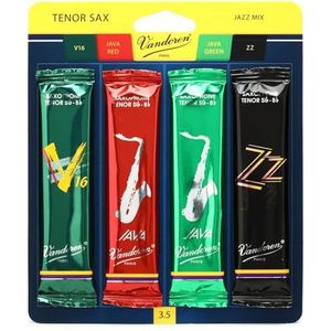 Vandoren SRMIXT35 Rieten voor tenorsaxofoon, jazz, mix, kaarten, bevat elk 1 ZZ, V16, Java en Java Red, sterkte 3,5
