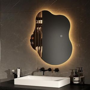 EMKE Verlichte badkamerspiegel, 60 x 50 cm, frameloze badkamerspiegel met aanraakschakelaar, anti-condens, geheugenfunctie, 3 uur automatische uitschakeling, 3 led-lichtkleuren