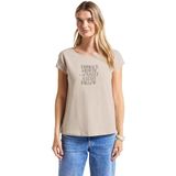 Street One - Dames Shirt - Beige - Met Tekst Kunstwerk