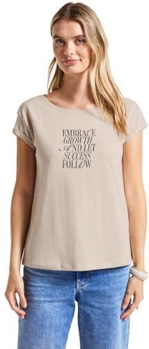 Street One - Dames Shirt - Beige - Met Tekst Kunstwerk