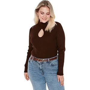 Trendyol Dames hoge hals effen regular plus size sweater sweatshirt, Bruin, 5XL Grote maten