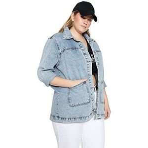 Trendyol Vrouwen Relaxed fit Basic Shirt Kraag Denim Plus Size Jas Bovenkleding, Lichtblauw, 44, Lichtblauw, 70 NL
