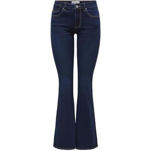 ONLY Dames Onlreese Reg Retro Flared DNM Box jeansbroek, donkerblauw (dark blue denim), 27W / 32L
