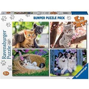 Ravensburger - Puzzel kleine katten, collectie bumper pack 4 x 100, 4 puzzels à 100 stukjes, aanbevolen leeftijd: 5+ jaar