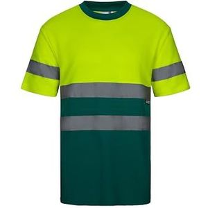 VELILLA Katoenen T-shirt met korte mouwen, tweekleurig, hoge zichtbaarheid, uniseks, volwassenen, groen en neongeel, L