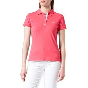GANT Dames Contrast Collar SS Pique Polo Shirt Magenta PINK, Standaard, magenta roze, S