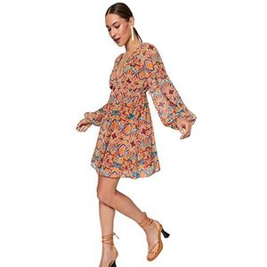 Trendyol Mini Shift Regular Fit geweven jurk voor dames, Oranje, 36