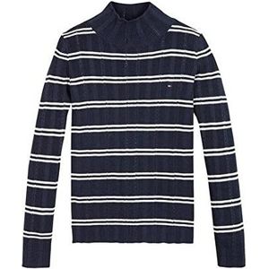 Tommy Hilfiger Pointelle Stripe Turtle Neck Pullover voor dames, Wit/Twilight Navy, 86