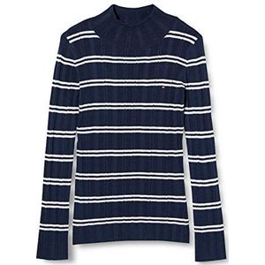 Tommy Hilfiger Pointelle Stripe Turtle Neck Sweater voor dames, wit/Twilight Navy, 3