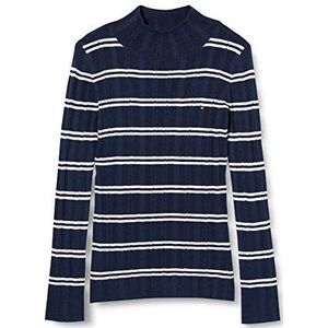 Tommy Hilfiger Dames Pointelle Stripe Turtle Neck Sweater, Wit/Twilight Navy, 38