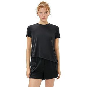 Koton Dames Modal Mix Asymmetric Crop Sport T-shirt, antraciet (998), XL