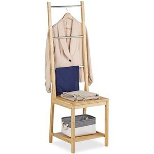 Relaxdays dressboy stoel - kledingstoel bamboe - 3 stangen rvs - handdoekenrek badkamer