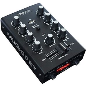 Ibiza - MIX500BT - Semi-professionele 2-kanaals mixer met microfoon- en lijningangen en hoofdtelefoon-, RCA- en opname-uitgangen - Bluetooth & USB - Zwart