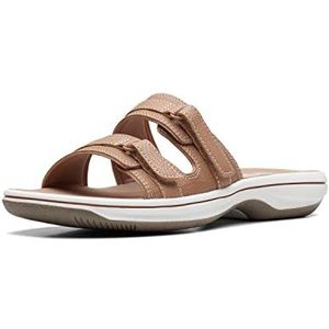 Clarks Breeze Piper Slide Sandaal voor dames, Warm Beige Synthetisch, 37.5 EU