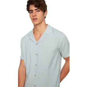 Trendyol Men's Gray Male Regular Fit Apaş Collar Short Sleeve Viscose Shirt, M