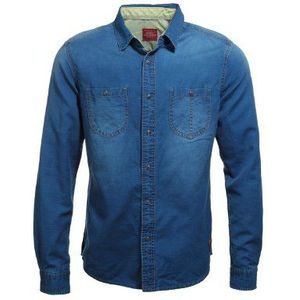 edc by ESPRIT Heren slim fit vrijetijdsoverhemd van jeans 034CC2F016, blauw (Bluestar)., XXL