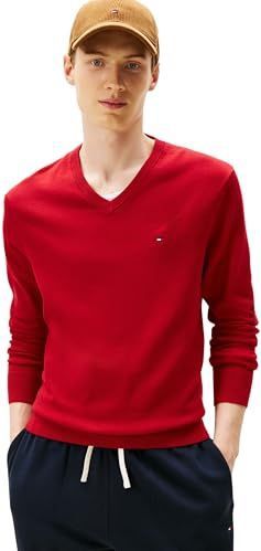 Tommy Hilfiger Heren Essential Katoen V-hals MW0MW14745 Pullover Sweater, Rood, XS, Rood (Medium Rood), XS