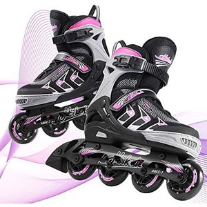 Hikole Verstelbare inline skates voor volwassenen, vrouwen, mannen, tieners, inline rolschaatsen voor outdoor, indoor-schaatsen, rolschaatsen voor meisjes en jongens, 6065, roze, XL (EU 41-44)