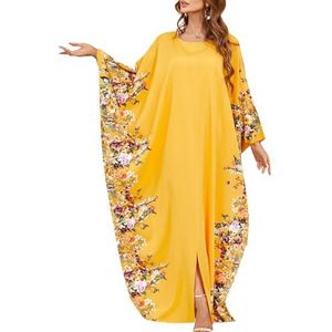 ODIZLI Moslim Abaya voor Vrouwen Lange Jurken Dubai Hanger Vleermuis Mouwen Turkije Afrikaanse Caftan Vest, Geel, one size