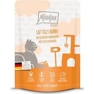 MjAMjAM - Premium natvoer voor katten - Quetschie - sappige kip met toevoeging van heerlijke wortelen, 1 verpakking (1 x 300 g), graanvrij met extra vlees