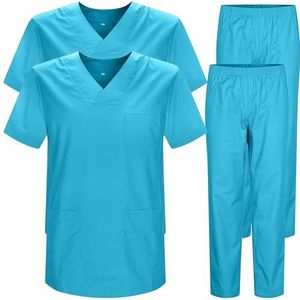 MISEMIYA Lot Sanitaires Bz-2-817-8312 2-pack, jas en broek, uniseks, gezondheidsuniformen, cyaan, XL, volwassenen, Cyaan, XL