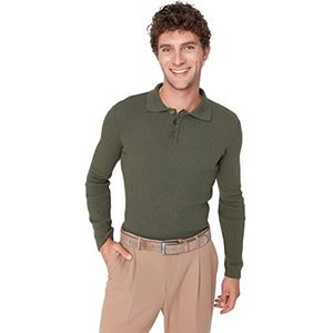 Trendyol Heren rechte lange mouwen getailleerde sweater, Kaki, XXL