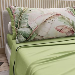 PETTI Artigiani Italiani - Katoenen beddengoed met kussenslopen met digitale print, bedlakens voor Frans bed, beddengoedset met bloemenpatroon 191 salie, 100% Made in Italy