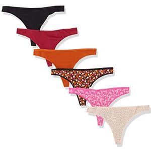 Amazon Essentials Katoenen string voor dames, 6 stuks, veelkleurig/Ditsy bloemen/stippen/bloemen, maat L