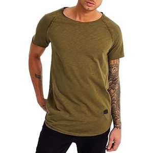 Leif Nelson Heren zomer T-shirt ronde hals 100% katoen modern mannen T-shirt ronde hals, Kaki, M