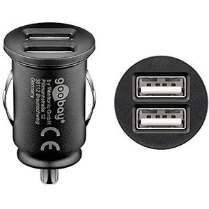 Goobay 58912 Dual USB-poort autolader USB sigarettenaansteker adapter 12 V / 24 V auto mini USB adapter auto laadstekker USB A Car Charger 15,5W