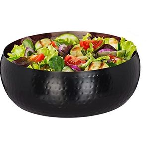 Relaxdays saladeschaal - rvs - saladekom - gehamerde look - serveerschaal - zwart/koper - L