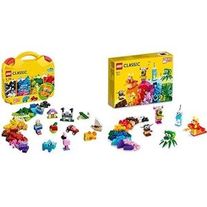 LEGO Classic Creatieve Koffer, Opbergbox, Leuke Kleurrijke Bouwstenen, 10713 & LEGO Creatieve Monsters, vanaf 4 Jaar, Stenen, Onderdelen en Handige Opbergdoos, 11017