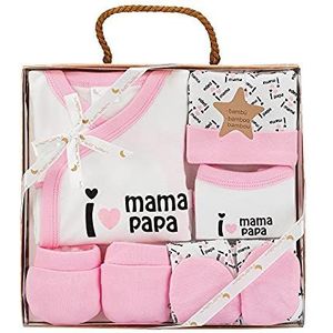 Cadeauset voor baby's, 5-delig, model I Love Mama-Papa, roze