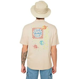 Trendyol Heren Stone Male Regular Fit Steep Collar Bedrukt Short T-Shirt, S