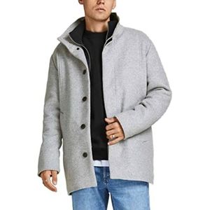 JACK & JONES Herenjas met dubbele kraag met visgraatpatroon, lichtgrijs gem., L