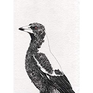Maxwell & Williams Marini Ferlazzo Vogels, Theedoek Bedrukt met Zwartrugfluitvogel, Katoenen Theedoek, Zwart/Wit, 50 x 70 Centimeter