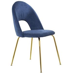 DRW Set van 4 stoelen van fluweel en metaal in blauw en goud, 50 x 51 x 86 cm, zitvlak 47 cm