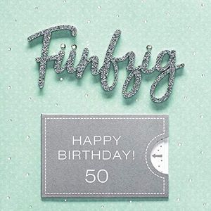 Verjaardagskaart voor de 50e verjaardag Lettering Surprise - vijftig - 15 x 15 cm