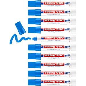 edding 950 industriemarker - blauw - 10 pennen - ronde punt 10 mm - marker voor schrijven op metaal, steen, hout - ruwe of natte oppervlakken - permanent, watervast