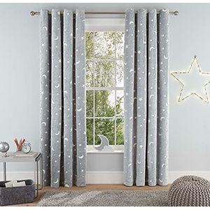 Sleepdown Teddy Fleece Glow in the Dark Super Soft Moon and Stars Ooggordijnen voor slaapkamer en woonkamer - 46x54 - Grijs - 2 panelen